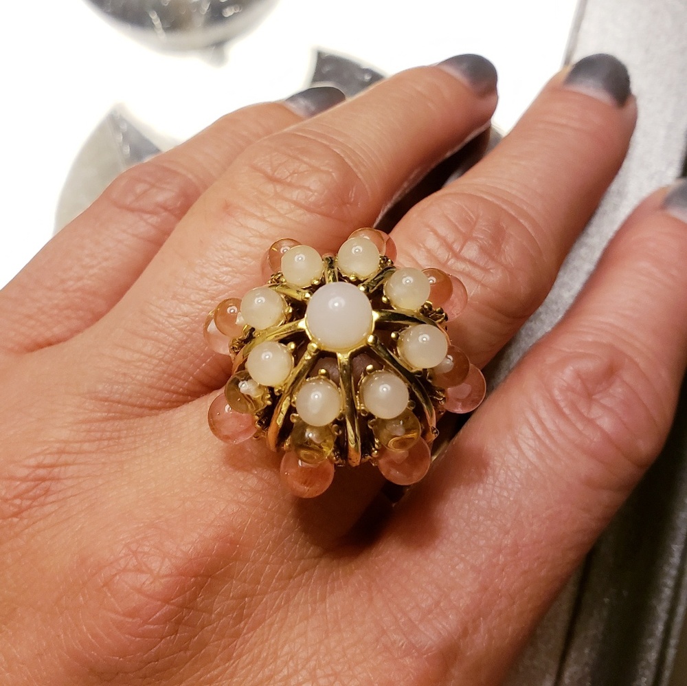 Pink and yellow gold tone ring, size 8